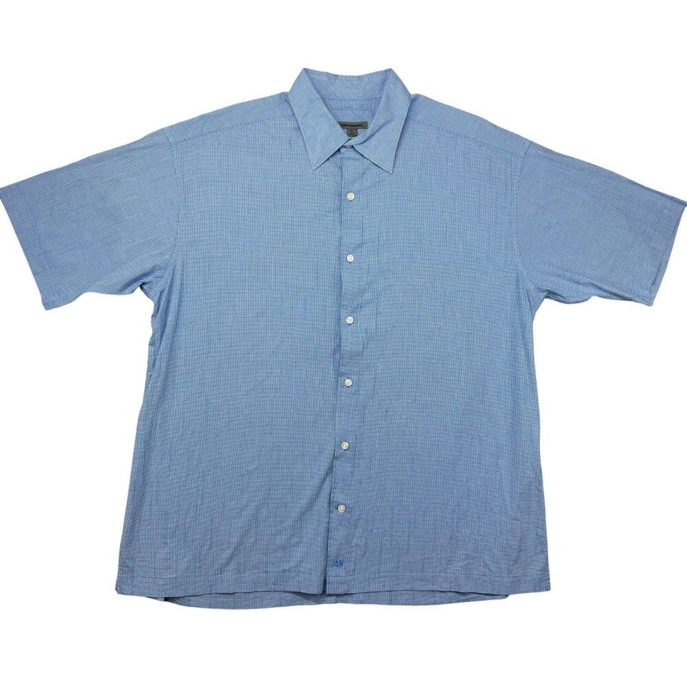 Johnston & Murphy Shirt Men's Extra Large Blue Short Sleeve Button Up Gingham